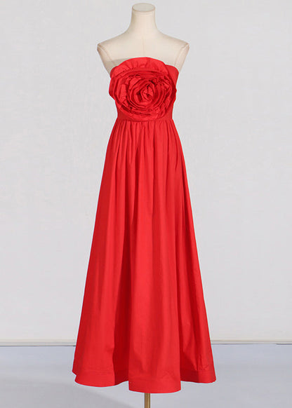 Patchwork Rotes Maxikleid Rose Urlaub Sommer Französisch Kalte Schulter