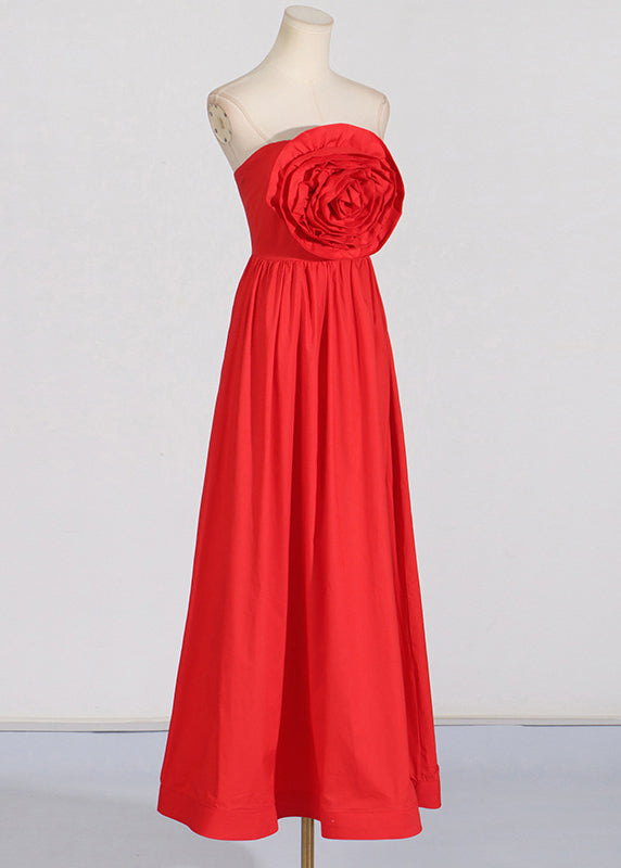 Patchwork Rotes Maxikleid Rose Urlaub Sommer Französisch Kalte Schulter