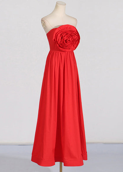Patchwork Rotes Maxikleid Rose Urlaub Sommer Französisch Kalte Schulter