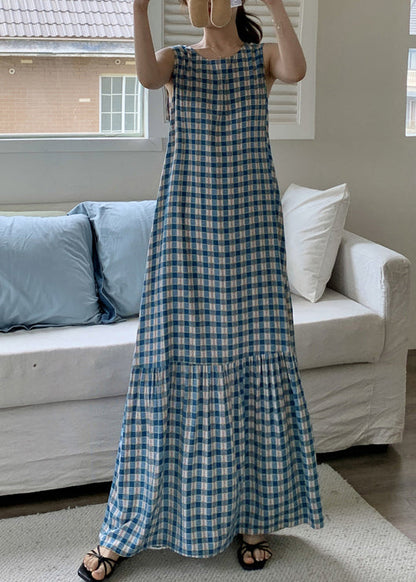 Kleid Falten Ärmellos Baumwolle Plaid Französisch Maxi Rot