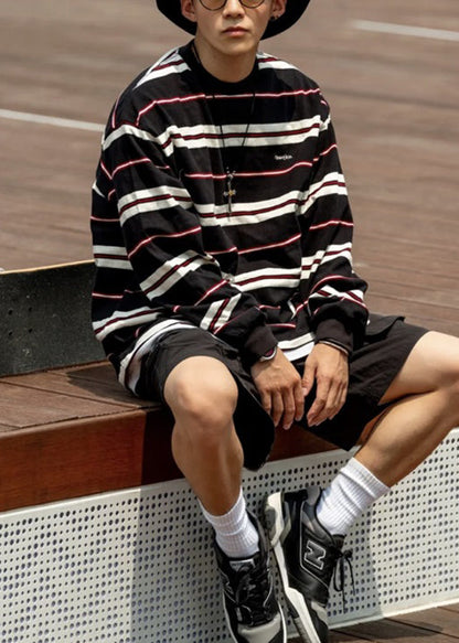 Französische Herren-Frühlingshemden aus Baumwolle mit rotem T-Shirt und Rundhalsausschnitt