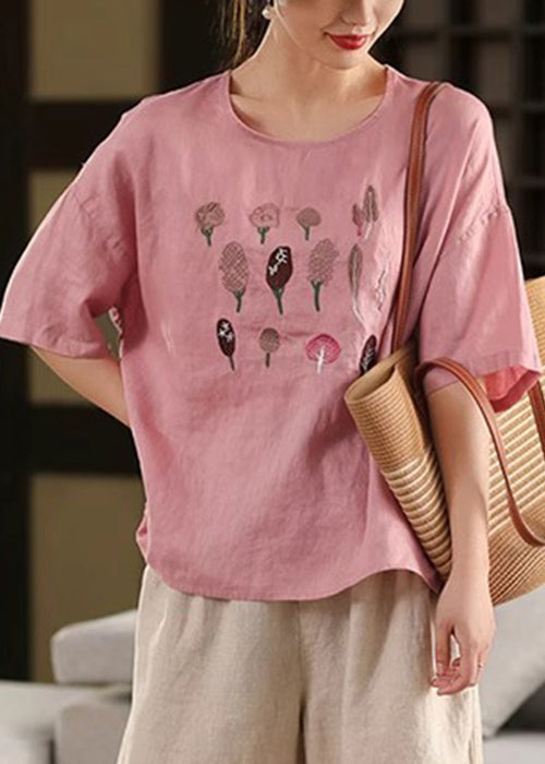 Französisches Halbseiten-Baumwollhemd mit offenen, bestickten Rosenärmeln