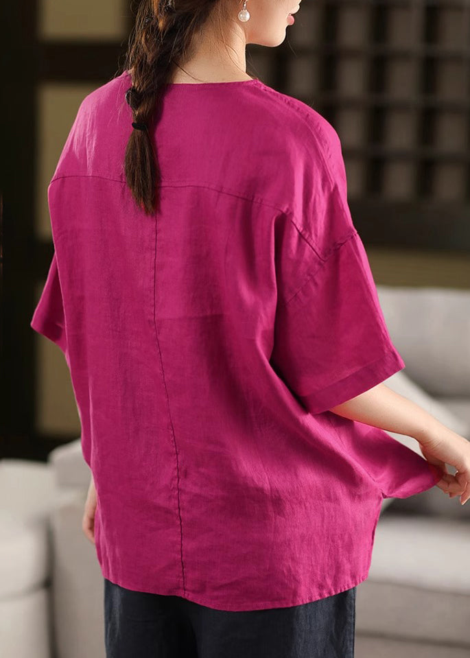 Französisches Halbseiten-Baumwollhemd mit offenen, bestickten Rosenärmeln