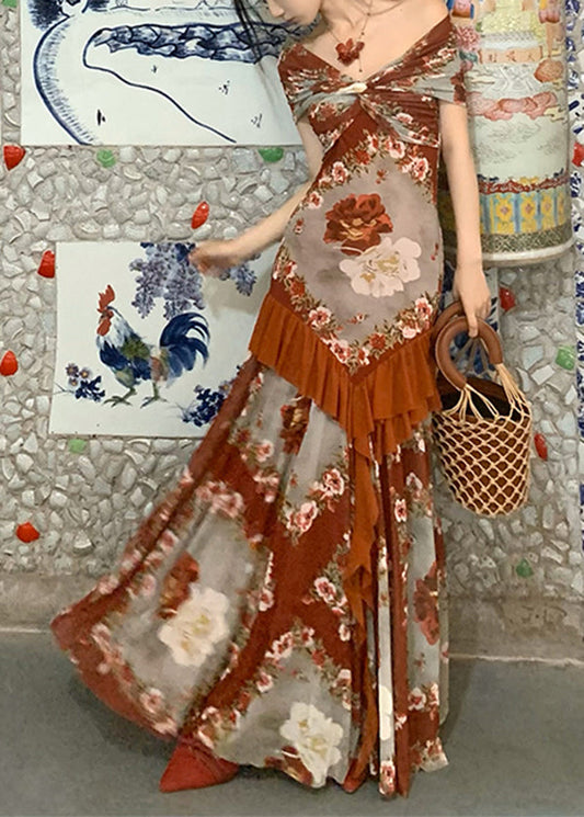 Patchwork Langes Französisches Sommerkleid Aus Baumwolle Mit Rüschen