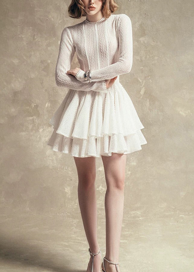 Robe mi-longue noire à col rond et coupe slim en dentelle froissée, printemps TY032