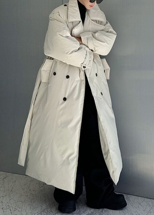 Parka d'hiver blanche française à double boutonnage et ceinture nouée pour homme RJ002