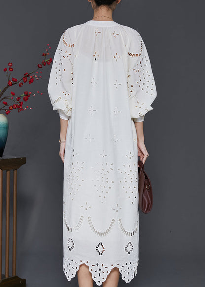 Robe longue en coton blanc ajouré français printemps SD1031