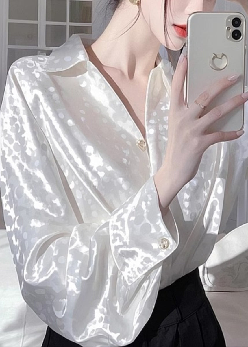 Chemises en soie polyvalentes à col Claudine blanc français Printemps YZ025