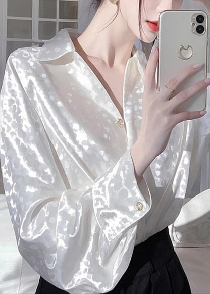 Chemises en soie polyvalentes à col Claudine blanc français Printemps YZ025