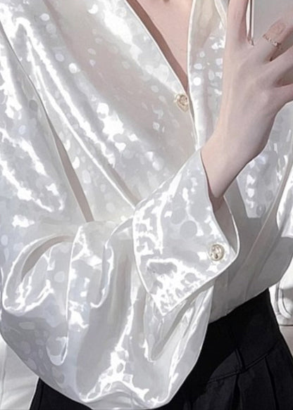 Chemises en soie polyvalentes à col Claudine blanc français Printemps YZ025