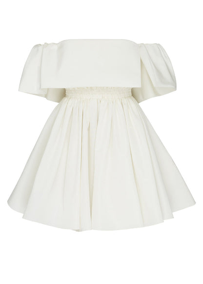 Robe mi-longue en coton blanc uni à col bateau pour l'été EE1051