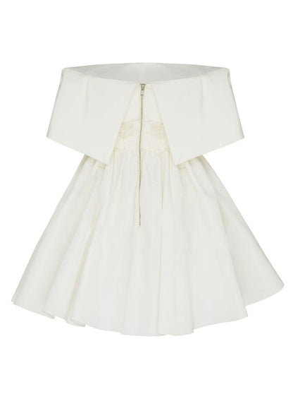 Robe mi-longue en coton blanc uni à col bateau pour l'été EE1051