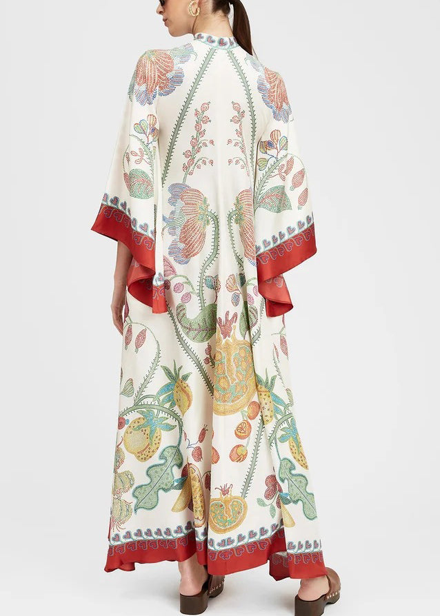 Neck Up Französisch Baumwolle Kleider Maxi Frühling Druck V Spitze Weiß