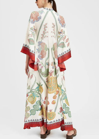 Neck Up Französisch Baumwolle Kleider Maxi Frühling Druck V Spitze Weiß
