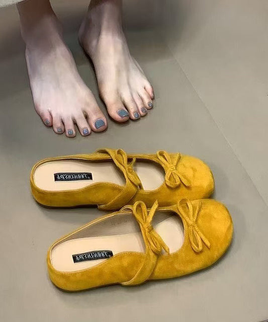 Bow Yellow Sandals Wedge Slide French Splicing