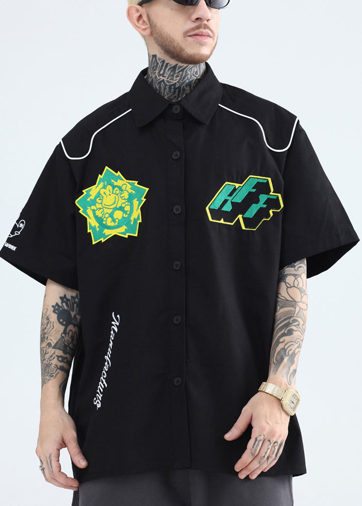 Mens Pan Yellow Collar Shirts Peter French Print Cotton Summer