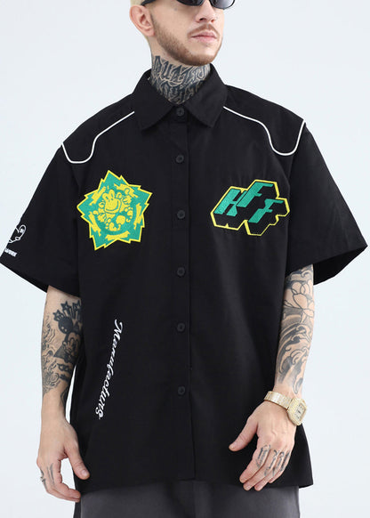 Mens Pan Yellow Collar Shirts Peter French Print Cotton Summer