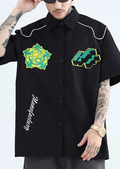 Mens Pan Yellow Collar Shirts Peter French Print Cotton Summer