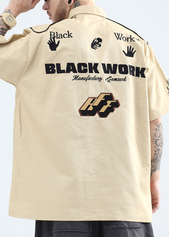 Mens Pan Yellow Collar Shirts Peter French Print Cotton Summer