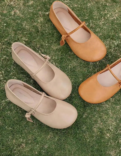 Front Strap Round Head Soft Leather Flats Ada Fashion