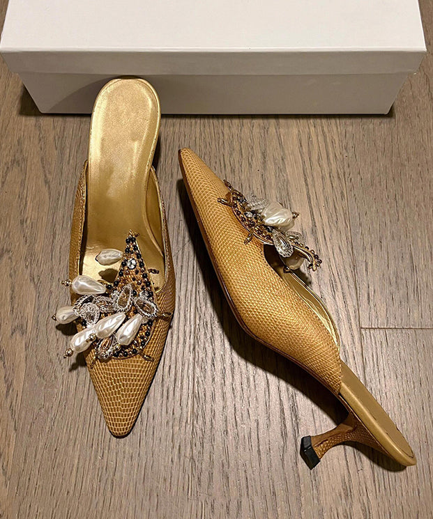 Toe 2025 Bead French Pointed Decorated Slide New Sandals Golden