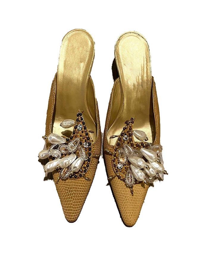 Toe 2025 Bead French Pointed Decorated Slide New Sandals Golden