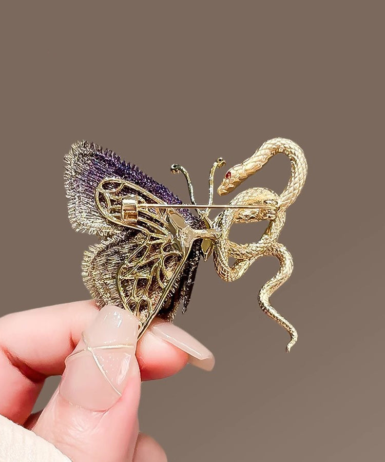 Broches papillon serpent dorées en cuivre dégradé de couleur YD032