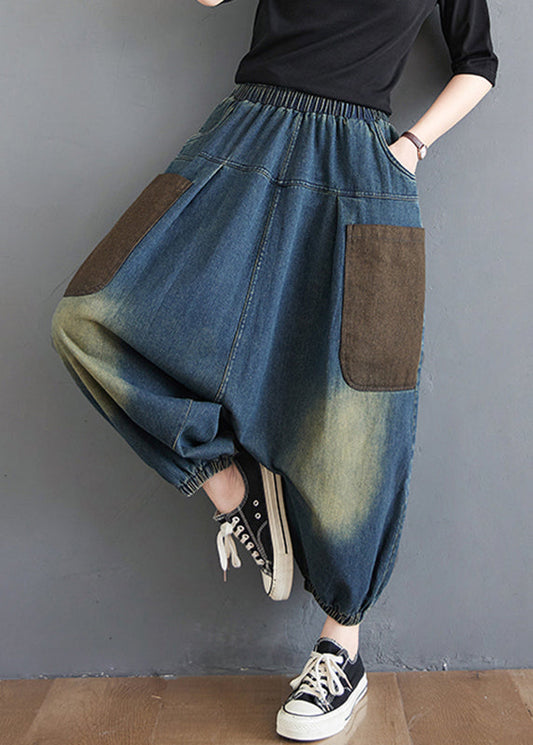 Pantalon d'été élastique bleu denim dégradé taille sarouel