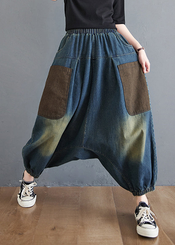 Pantalon d'été élastique bleu denim dégradé taille sarouel