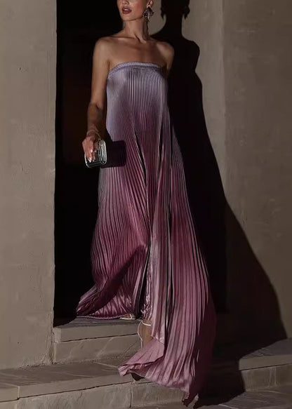 Lange Farbe Ärmelloses Bustier Kleid Farbverlauf Lila Top Zerknittert