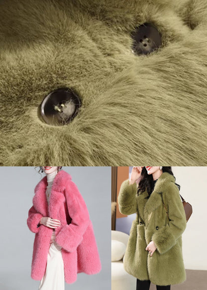 Manteau en velours de vison vert avec poches à boutons et col Peter Pan pour l'hiver WQ040