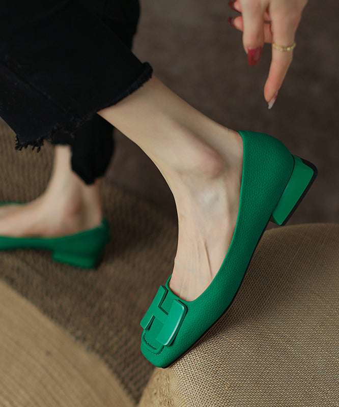 Chaussures plates confortables en cuir de vachette vert