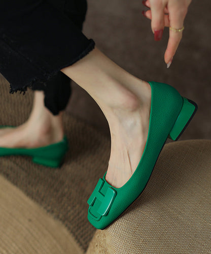 Chaussures plates confortables en cuir de vachette vert