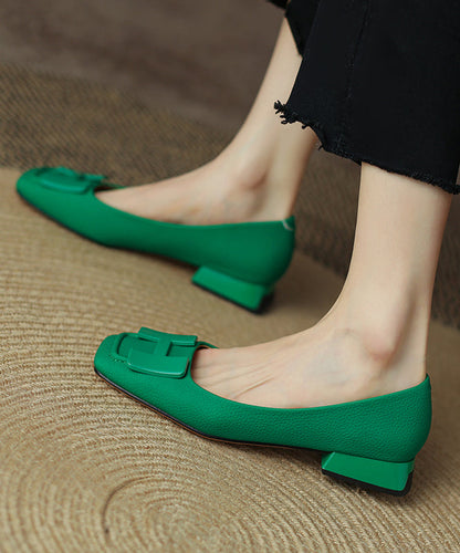 Chaussures plates confortables en cuir de vachette vert