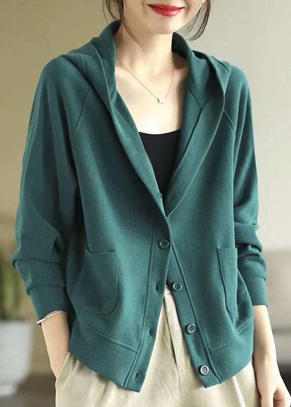 Grüner Baumwollmantel Outwear mit Kapuze Frühling TJ019