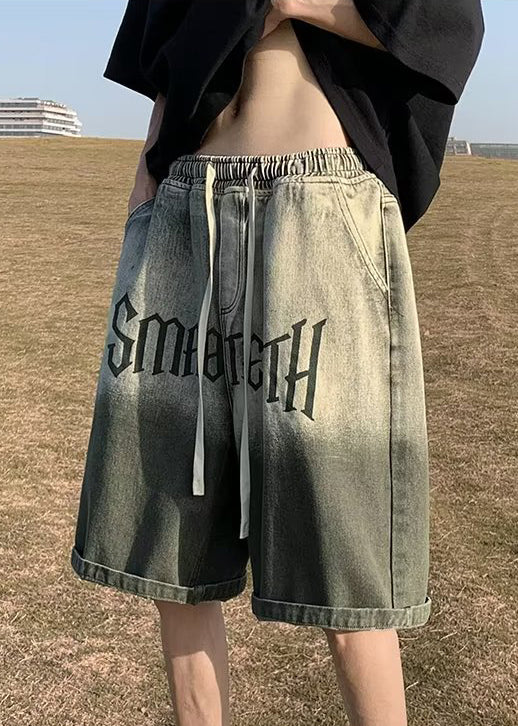 Elastische Taschen Grüne Farbe Buchstaben Herren Taille Gradient Shorts