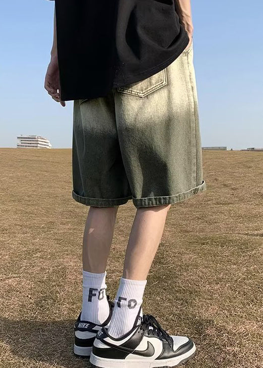 Elastische Taschen Grüne Farbe Buchstaben Herren Taille Gradient Shorts