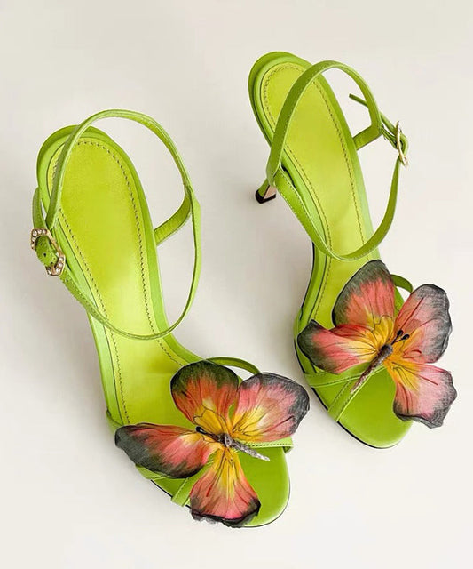 Sandals High Splicing Fashion Heels Green Leather Cowhide