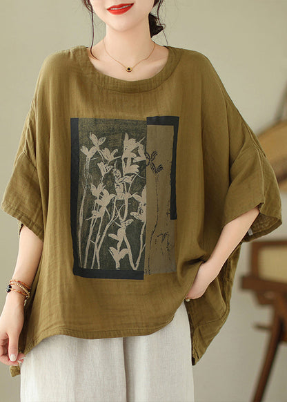 Design Batwing Low t Shirts Cotton High O Neck Green Sleeve Top