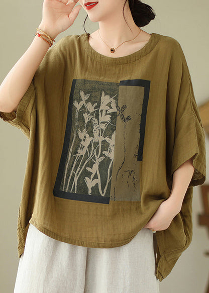 Design Batwing Low t Shirts Cotton High O Neck Green Sleeve Top