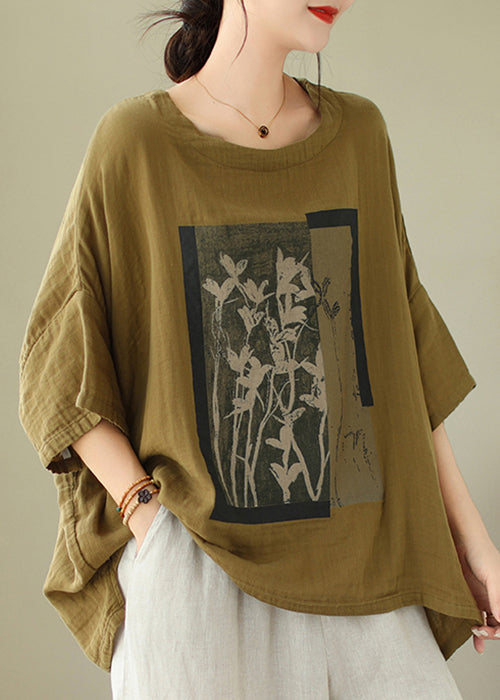 O Design t Top Hals Grün Ärmel Baumwolle Batwing Low Shirts Hohe