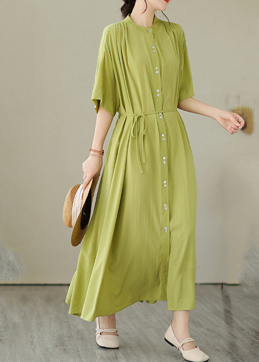 Green O-Neck Button Maxi Dresses Summer GH1032