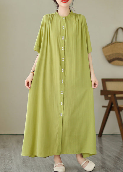 Robe longue boutonnée à col rond verte pour l'été GH1032