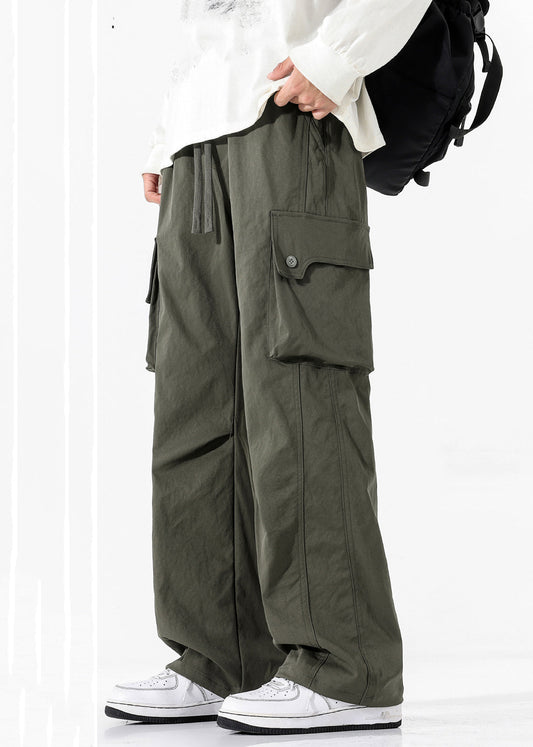 Pantalon homme poches taille décontracté printemps élastique coton vert