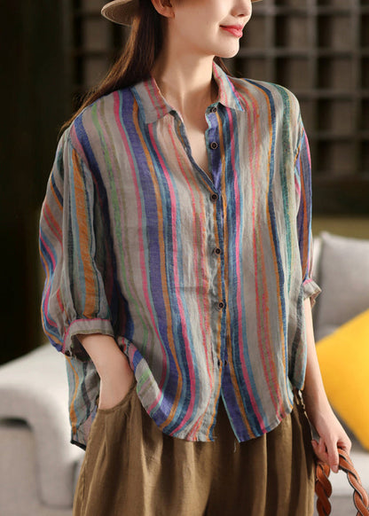 Kragen Herbst Peter Green Shirt Streifen Pan Leinen Knopf