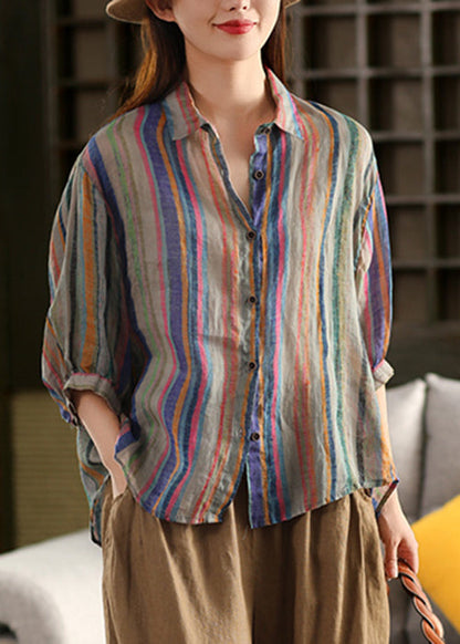 Kragen Herbst Peter Green Shirt Streifen Pan Leinen Knopf