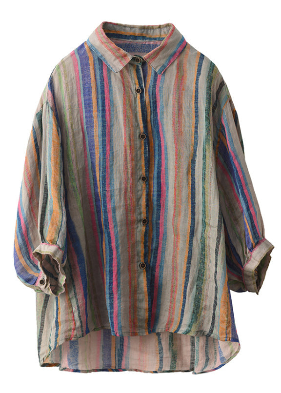 Kragen Herbst Peter Green Shirt Streifen Pan Leinen Knopf