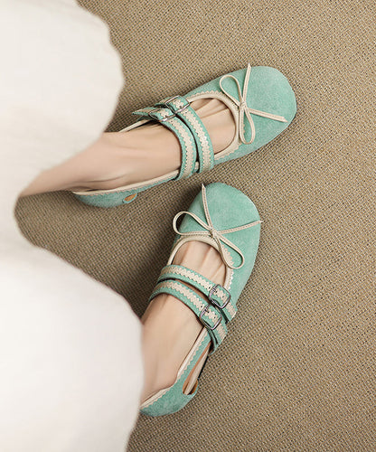 Suede Feet Green Out Shoes Splicing Flat Hollow Bow