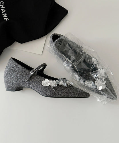 Sangle élégante en coton gris à motif floral épais avec boucle en tissu épissée