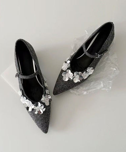 Sangle élégante en coton gris à motif floral épais avec boucle en tissu épissée